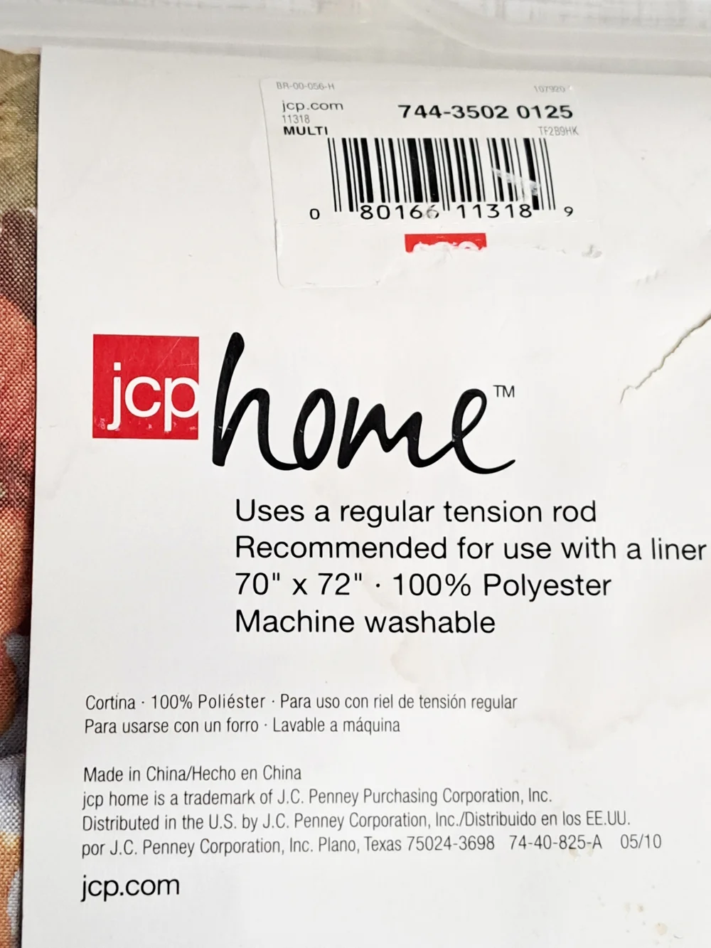 JCPenney Home Cassandra Floral Fabric Shower Curtain - Beige with Pink & Green